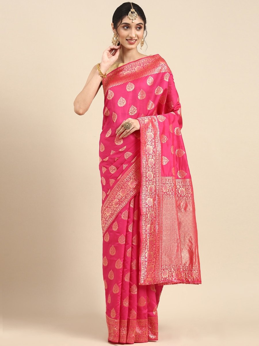 Anouk Pink & Gold-Coloured Woven Design Pure Silk Heavy Work Banarasi Saree | Swadesiicart