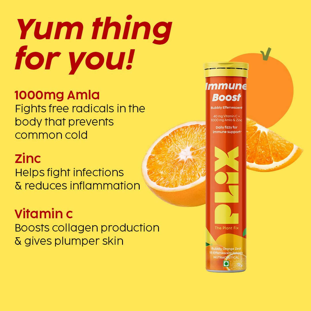 PLIX The Plant Fix Vitamin C Immunity Boost Effervescent Tablets - Orange - Swadesiicart