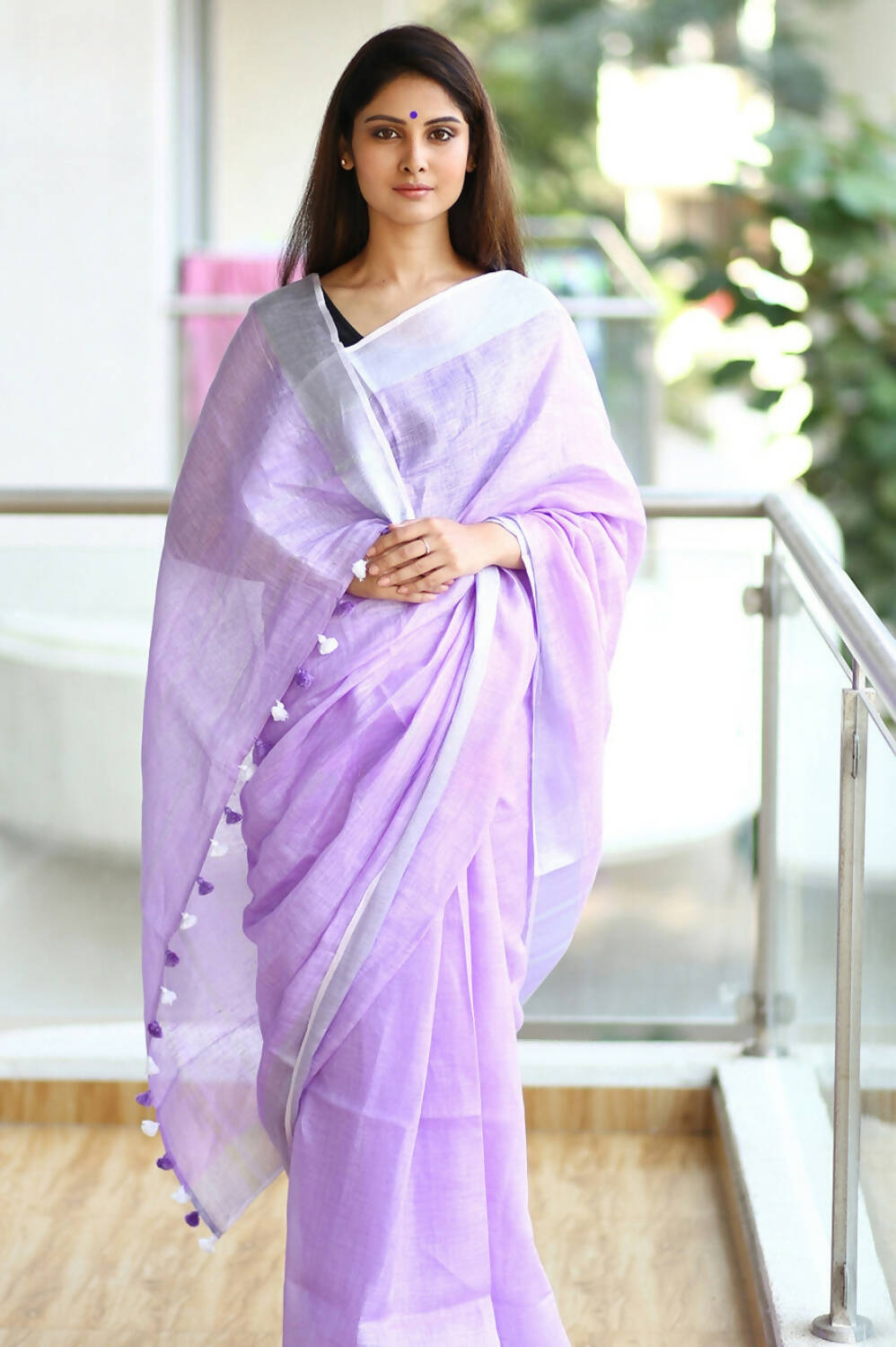 Very Much Indian Pure Linen Saree With Sleek Border And Exclusive Design - Lavender | Swadesiicart