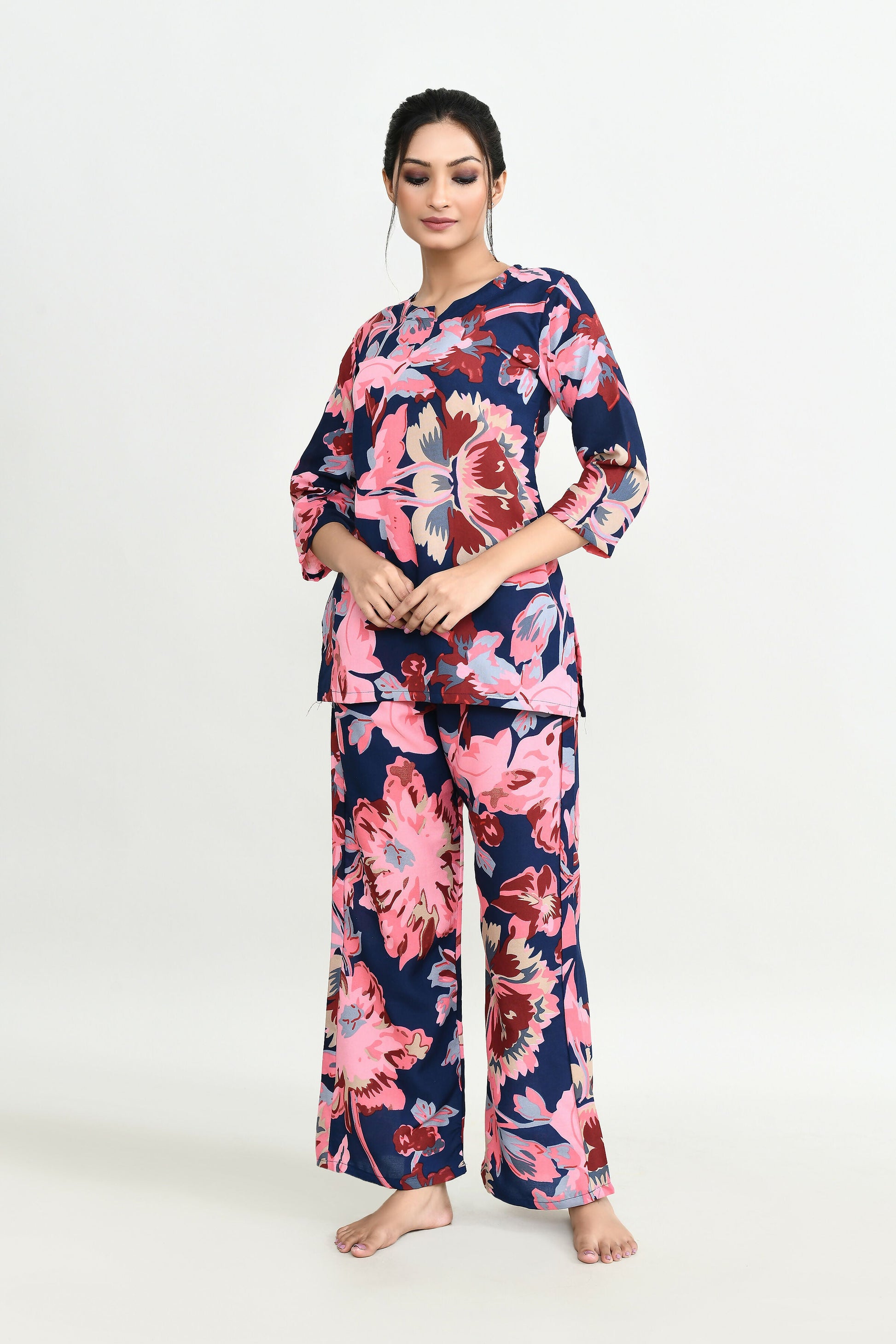 Joban Fashion Beautiful N.Blue & Pink Cotton Cod Set - Swadesiicart