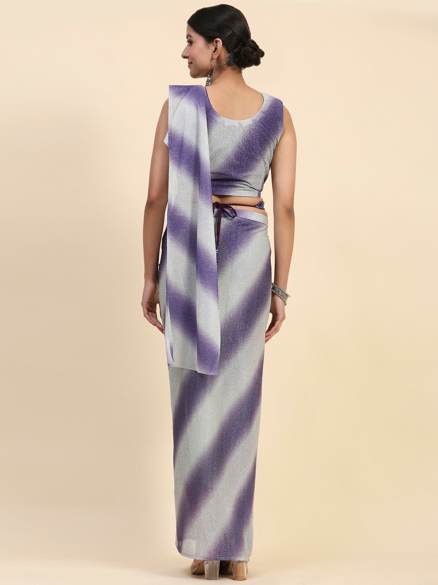 Purple Polyester Solid Ready to Wear Saree with stitched Blouse - Aayan | Swadesiicart