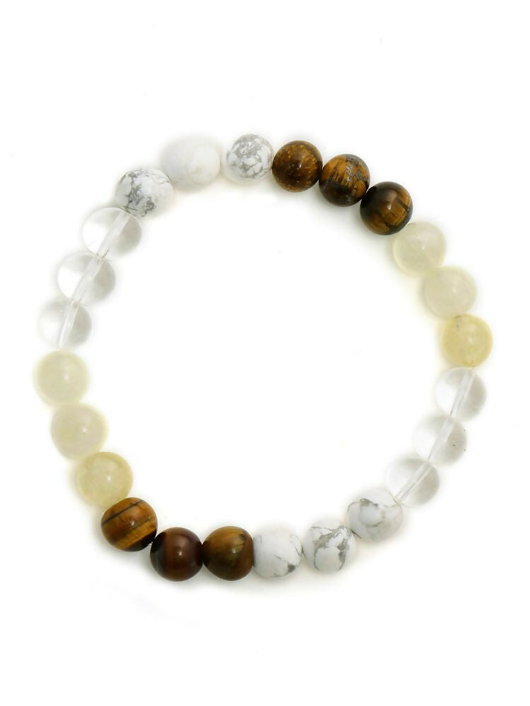 Clear Quartz and Tiger Eye Multicoloured Cyrstal Beads bracelet - Ruby Raang | Swadesiicart