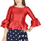 Aastha Fashion Women's Red Art Silk Bell Sleeves attire with Poly Cotton Lining Blouse