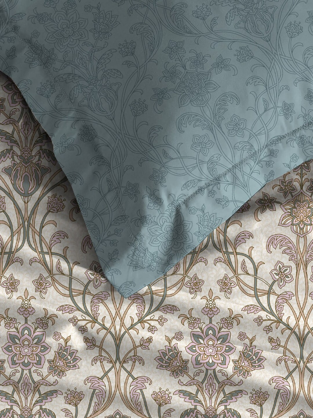 MYTRIDENT Dusk and Dawn Beige Ethnic Motifs Cotton 144 TC Single Bedsheet 1 Pillow Cover - Swadesiicart