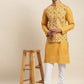 Sojanya Men Mustard Yellow Pure Cotton Kurta with Churidar & Nehru Jacket | Swadesiicart