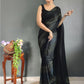 Mitera Striped Zari Poly Georgette Ready to Wear Saree | Swadesiicart