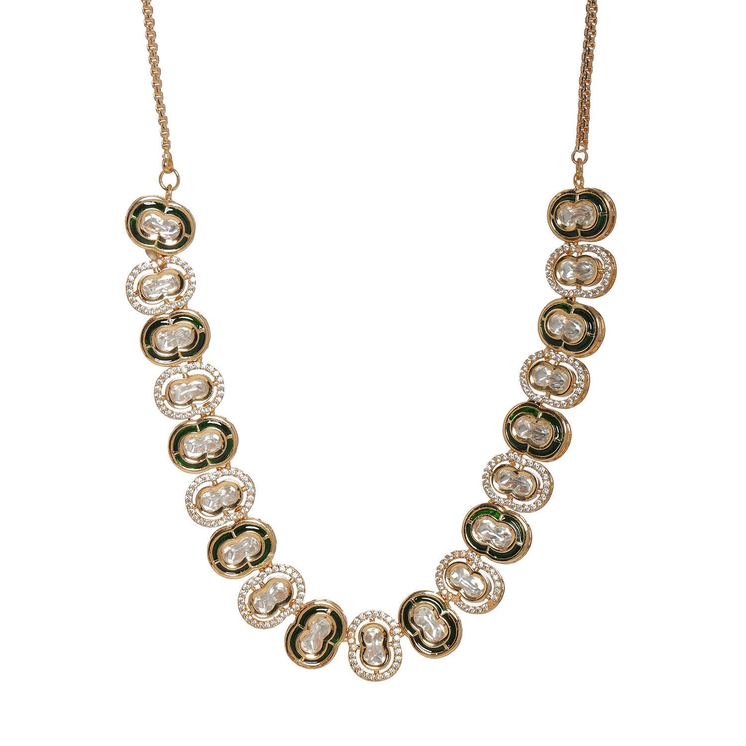 Double Mufli (peanut) Meenakari and Diamond Neckpiece (Gold) - Ruby Raang | Swadesiicart