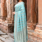 Joban Fashion Teal Green Crepe Chiffon Pure Handloom Banarasi Silk Saree | Swadesiicart