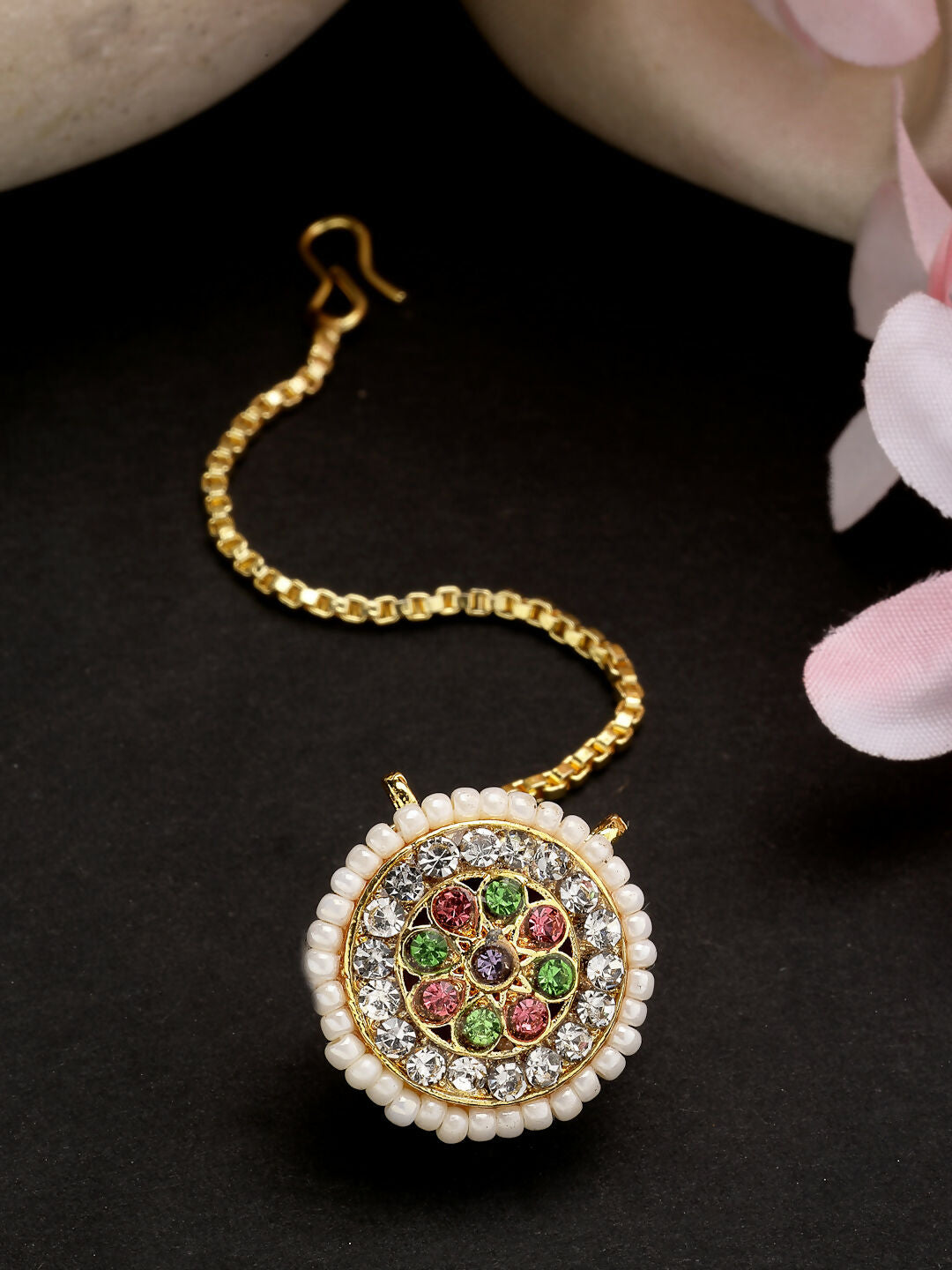 NVR Women's Multicolor CZ Stone-Studded Borla Maang Tikka - Swadesiicart
