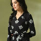 Myshka Women's Black Printed Polo Collar Party Top With Trousers Co-ord set - Swadesiicart