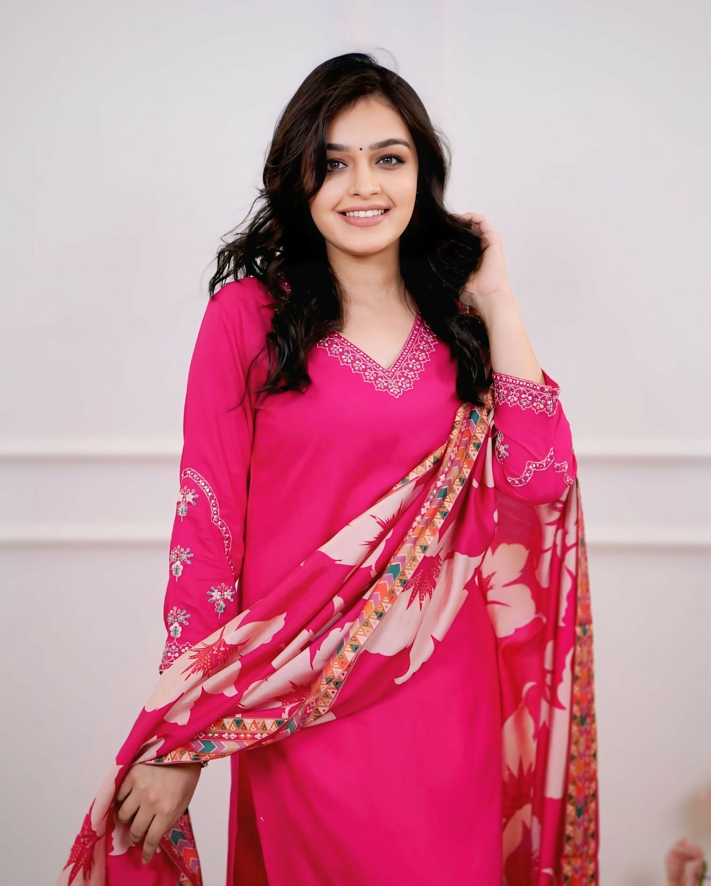 The52 Pink Women's Beautiful Viscose Silk Fabric Embroidered Work Straight Kurta Pant and Dupatta Set - Swadesiicart