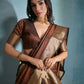 Vishnu Weaves Women's Coffee Raw Silk Zari Woven Saree with Blouse - Swadesiicart