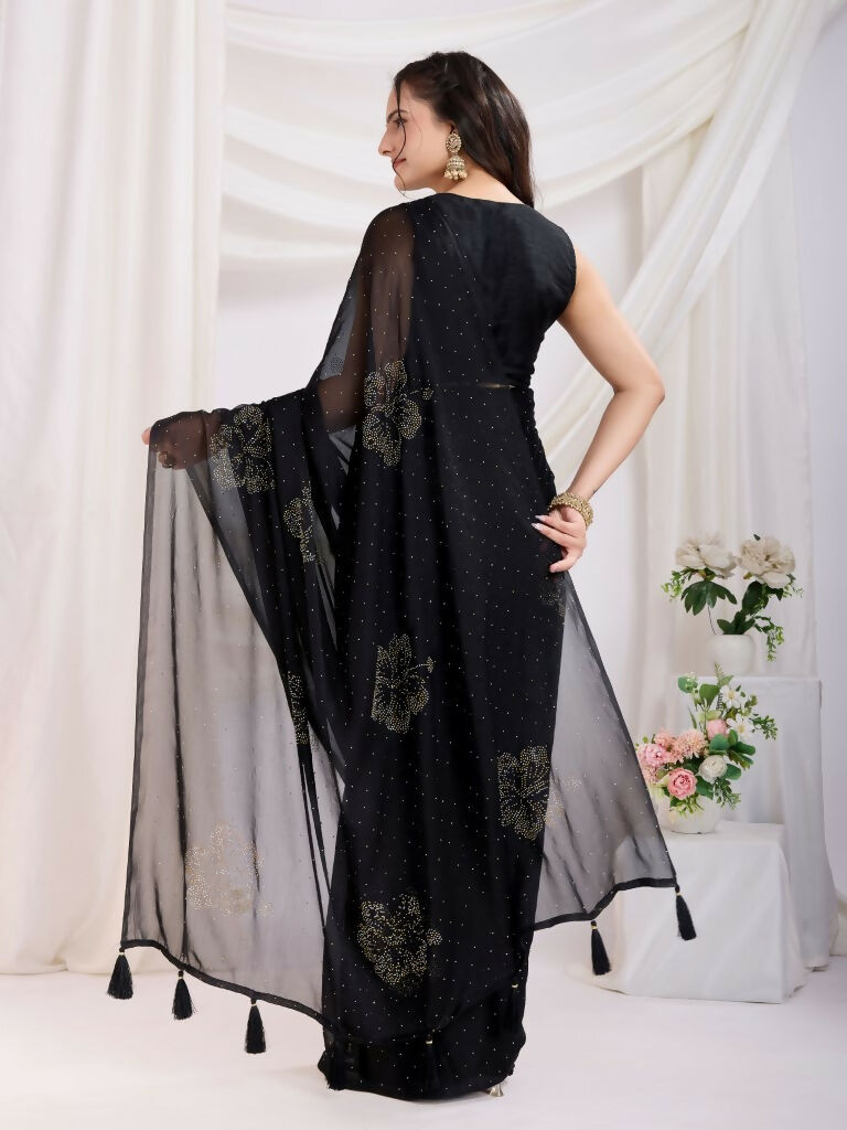 Black Rangoli Silk Diamond Work Ready To Wear Saree - Tamana | Swadesiicart