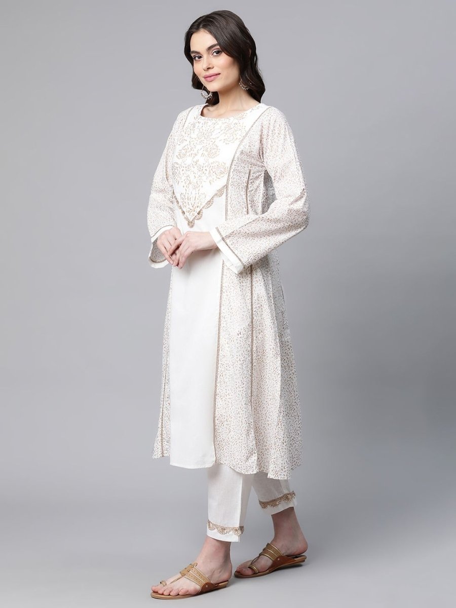 Ahalyaa Women Off White Colour Pure Cotton Printed Kurta Pant Set | Swadesiicart