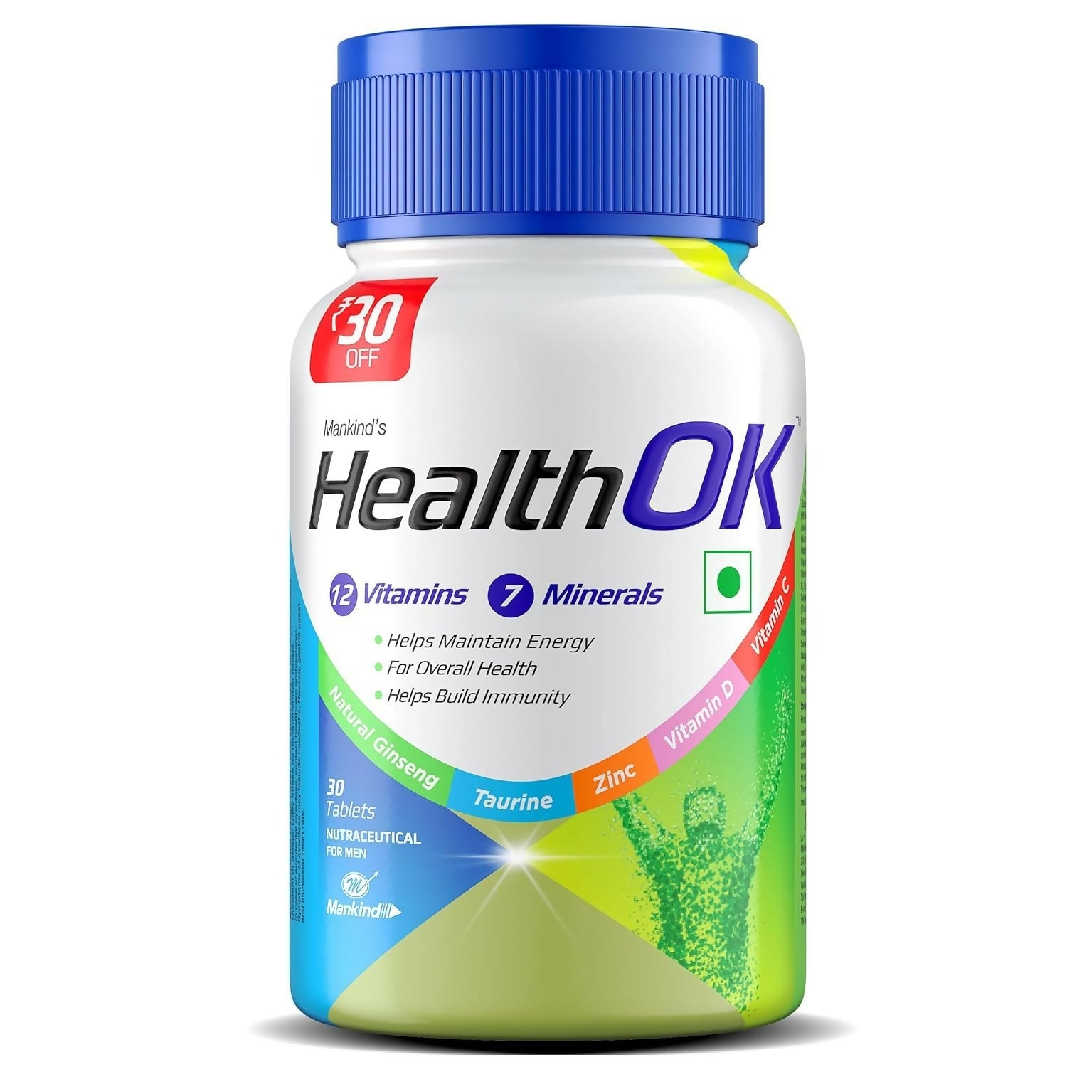 Health OK Multivitamin Tablets For Daily Energy, Vitamin D, C & Overall Health - Swadesiicart