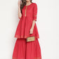 Ahalyaa Women's Red Cotton Gold Print Kurta Sharara Set | Swadesiicart