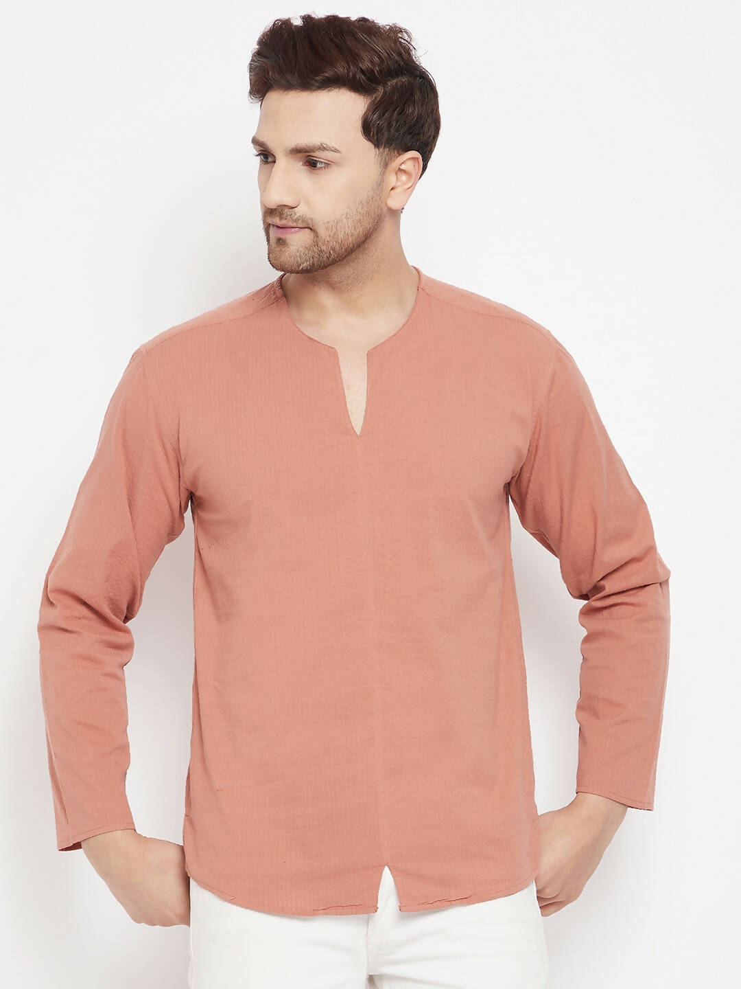 Even Apparels Brown Pure Cotton Men's Kurta With Slit Neckline | Swadesiicart