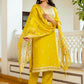 The52 Yellow Women's Beautiful Embroidered Viscose Shimmer Fabric with Straight Kurta, Pant and Dupatta Set - Swadesiicart