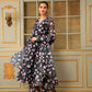 Pomcha Jaipur Black Saadgi Pink Lotus Anarkali Set | Swadesiicart