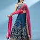 House of Panchhi Teal Net Semi stitched Coding and Mirror Work Lehenga Choli | Swadesiicart