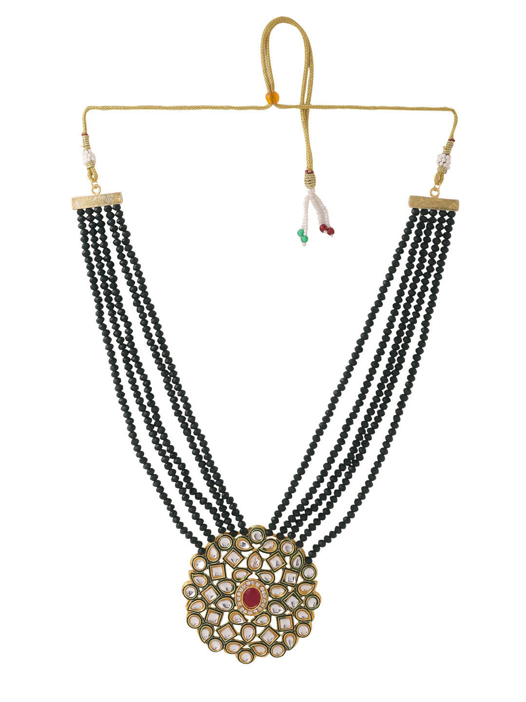 NVR Women Gold-Polished Kundan Studded Jewellery Set - Swadesiicart