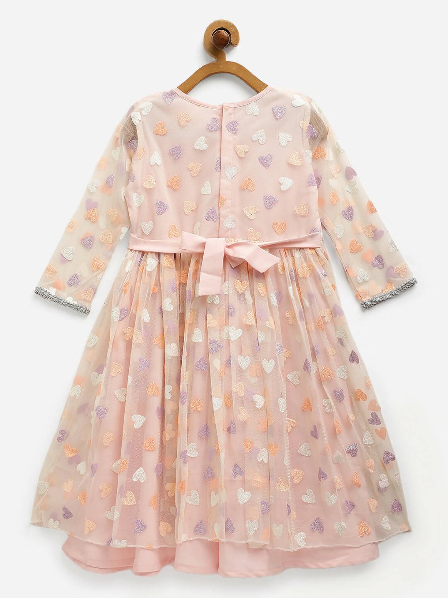 Ahalyaa Pink Net Glitter Print kids Dress For Girls | Swadesiicart