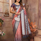 Anaita Peach kochi Silk With Beautiful Checks Weaving Saree With Blouse
