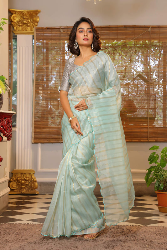 Vamsee Vijaytara Sky Organza Saree - Swadesiicart