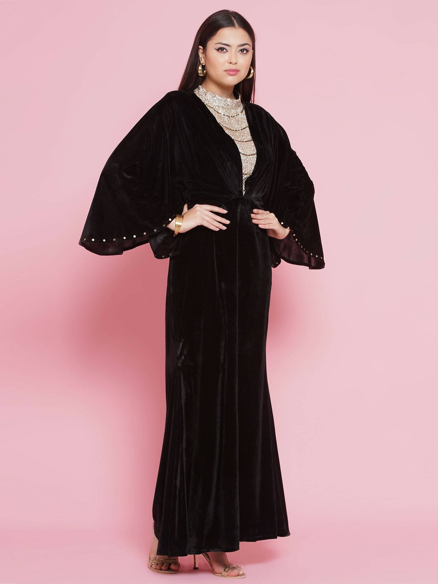 Women Republic Black Velvet Embellished Gown | Swadesiicart
