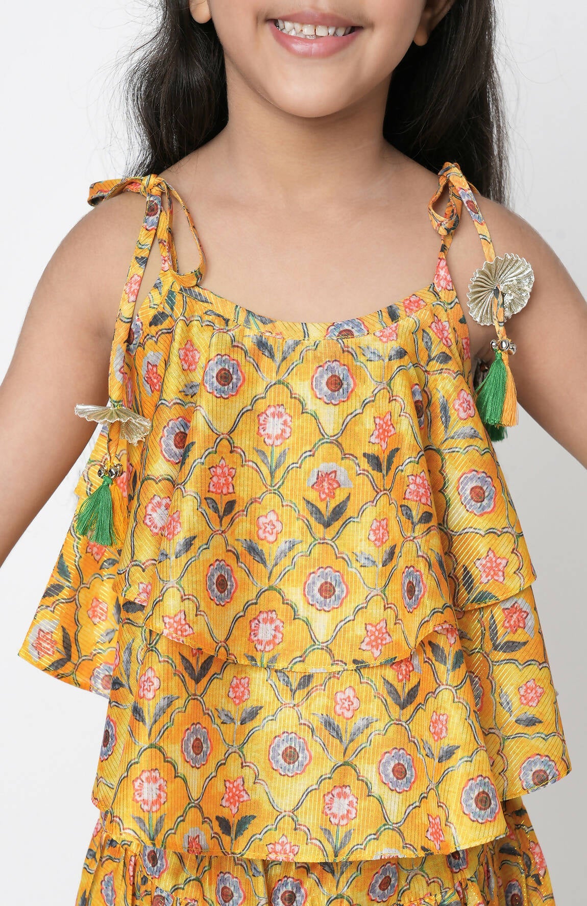 Lil Drama Golden Weaves Yellow Crop Top With Dhoti Co-Ordinate Set - Swadesiicart