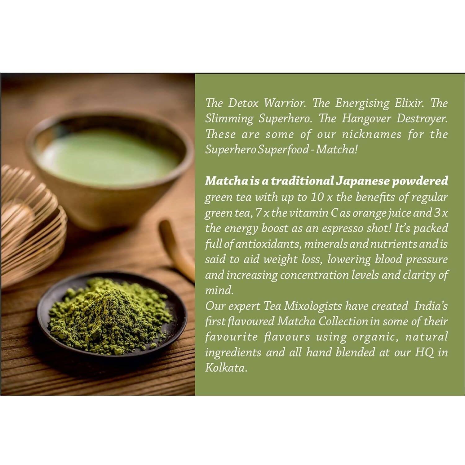 The Tea Trove Matcha Green Tea Powder - Lemon, Ginger, Matcha tea with Black Rock Salt | Swadesiicart