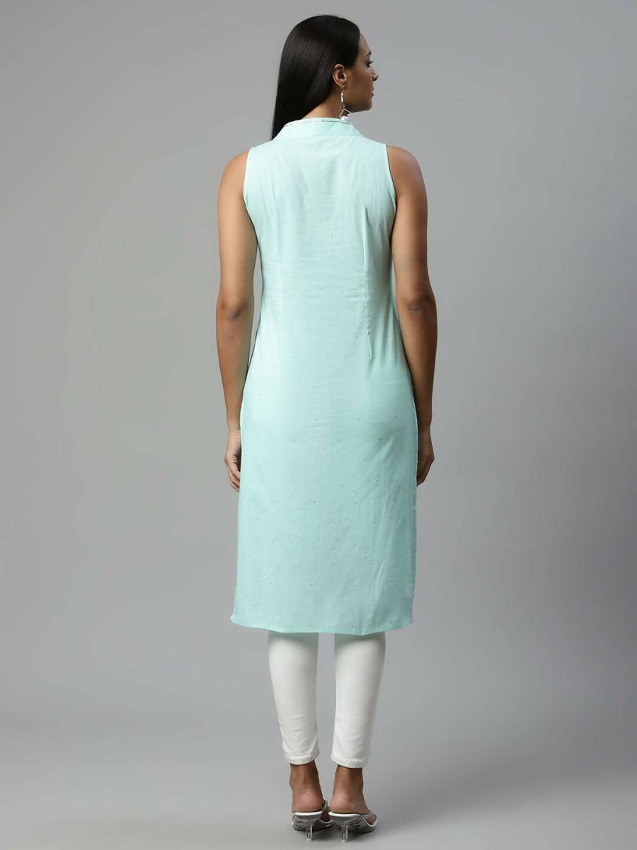 Ahalyaa Womens Summer Blue Pure Cotton Printed Kurtas | Swadesiicart