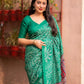 Green Silk Blend Ajrak Saree with Unstitched Blouse - Hiral Fashion | Swadesiicart