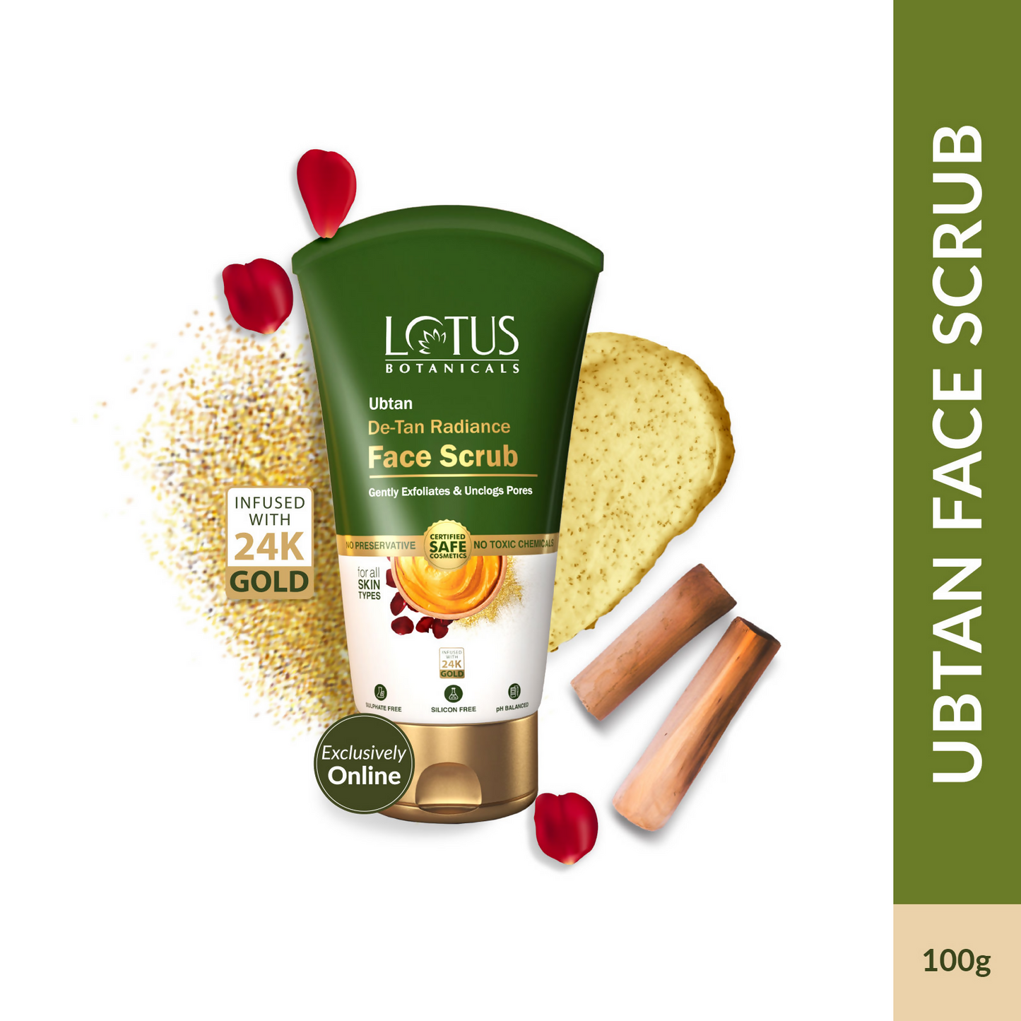 Lotus Botanicals Ubtan De-Tan Radiance Face ScrubInfused with 24K Gold For Gentle Exfoliation | Swadesiicart