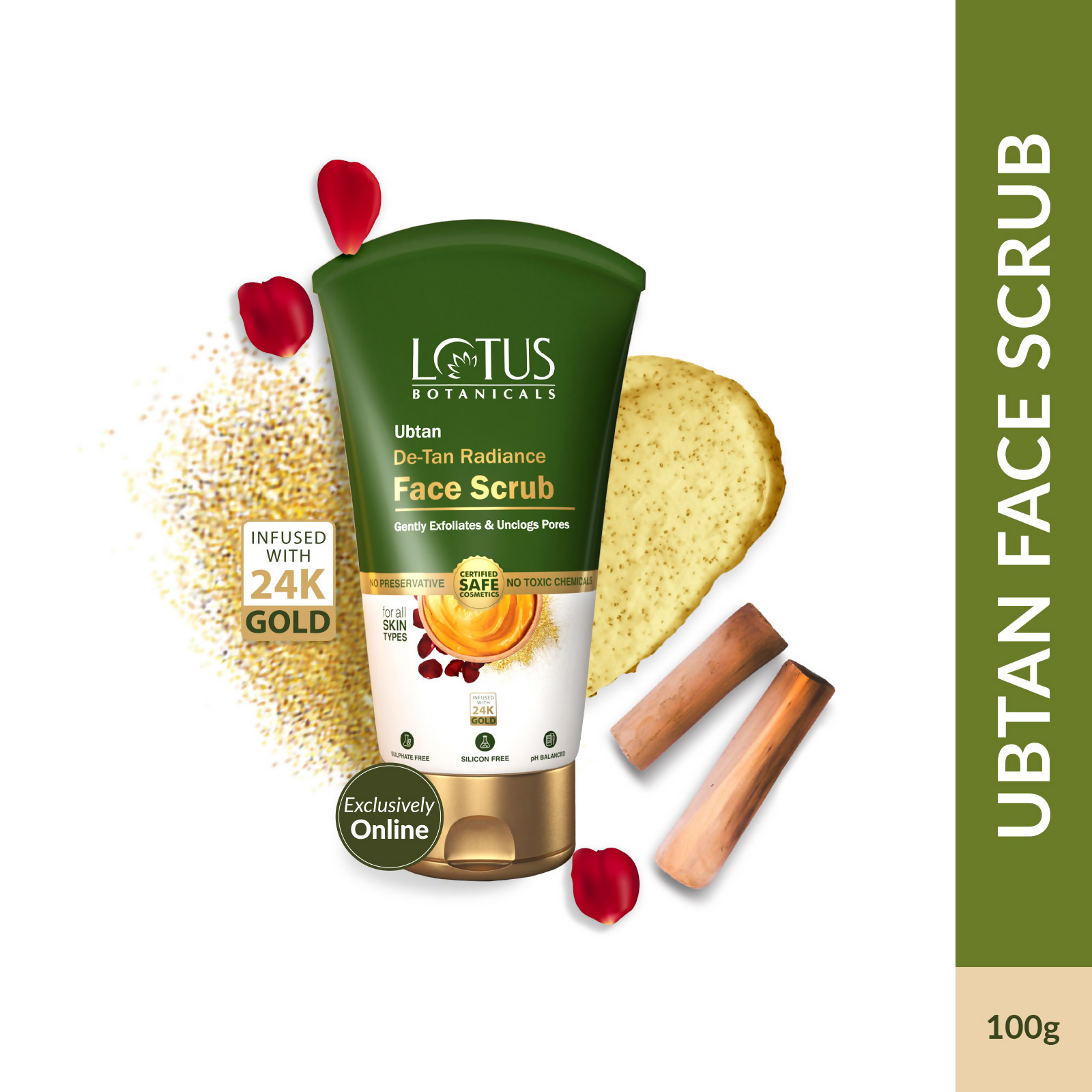 Lotus Botanicals Ubtan De-Tan Radiance Face ScrubInfused with 24K Gold For Gentle Exfoliation | Swadesiicart