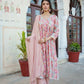 Vaasva Women Peach Muslin Embroidered Kurta, Pant & Dupatta Set | Swadesiicart