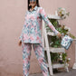 Blue & Pink Rayon Floral Printed Top with Matching Bottom - Eesha - Swadesiicart
