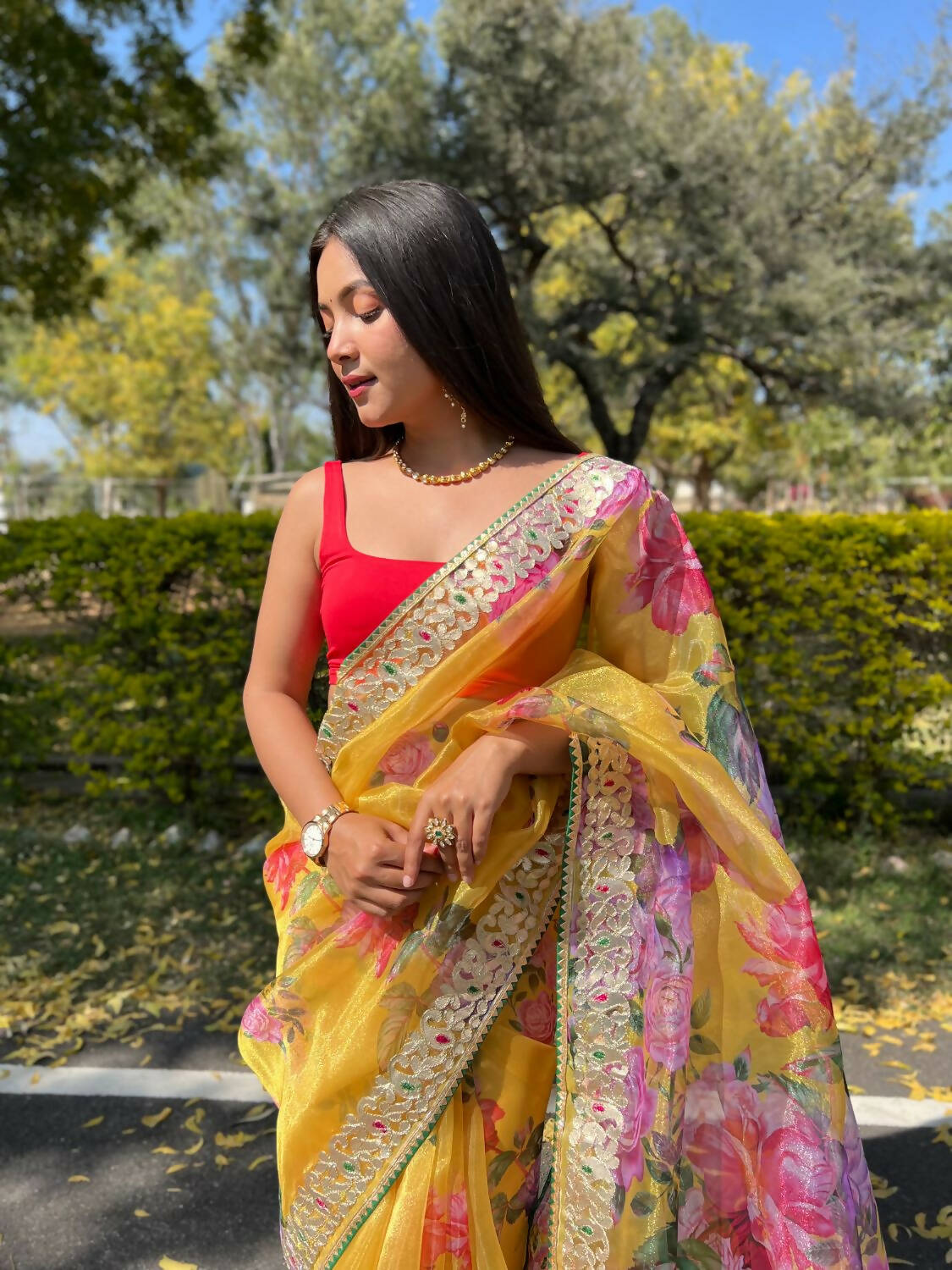 Vamsee Yellow Organza Saree - Swadesiicart