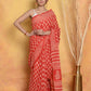 Very Much Indian Handblock Printed Cotton Saree With Natural Dyes - Orange | Swadesiicart