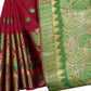 Vamika Banarasi Jaquard Red Weaving Saree With Green Blouse | Swadesiicart