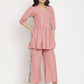 Ahalyaa Pink Ethnic Motifs Printed Angrakha Kurti With Palazzos For Women | Swadesiicart