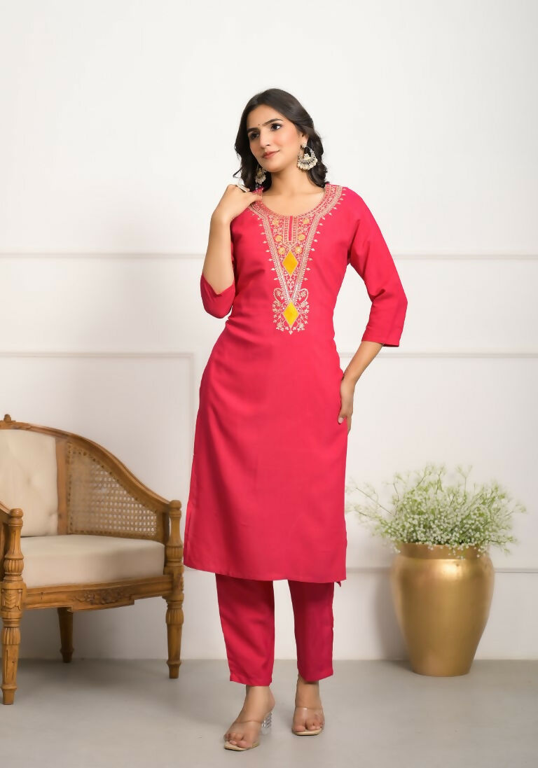 Festive Wear Ethnic Red silk viscose Stitched Suit With Dupatta - Tanisha | Swadesiicart