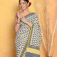 Very Much Indian Handblock Printed Cotton Saree With Natural Dyes - White | Swadesiicart