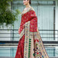 Vishnu Weaves Women's Red Paithani Patola Silk Zari Woven Saree with Unstitched Blouse - Swadesiicart