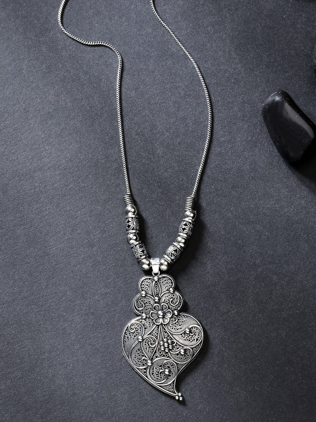 NVR Women's Silver-Toned German Silver Oxidised Pendant with Chain | Swadesiicart