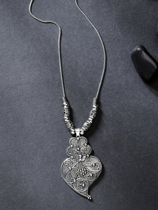 NVR Women's Silver-Toned German Silver Oxidised Pendant with Chain | Swadesiicart