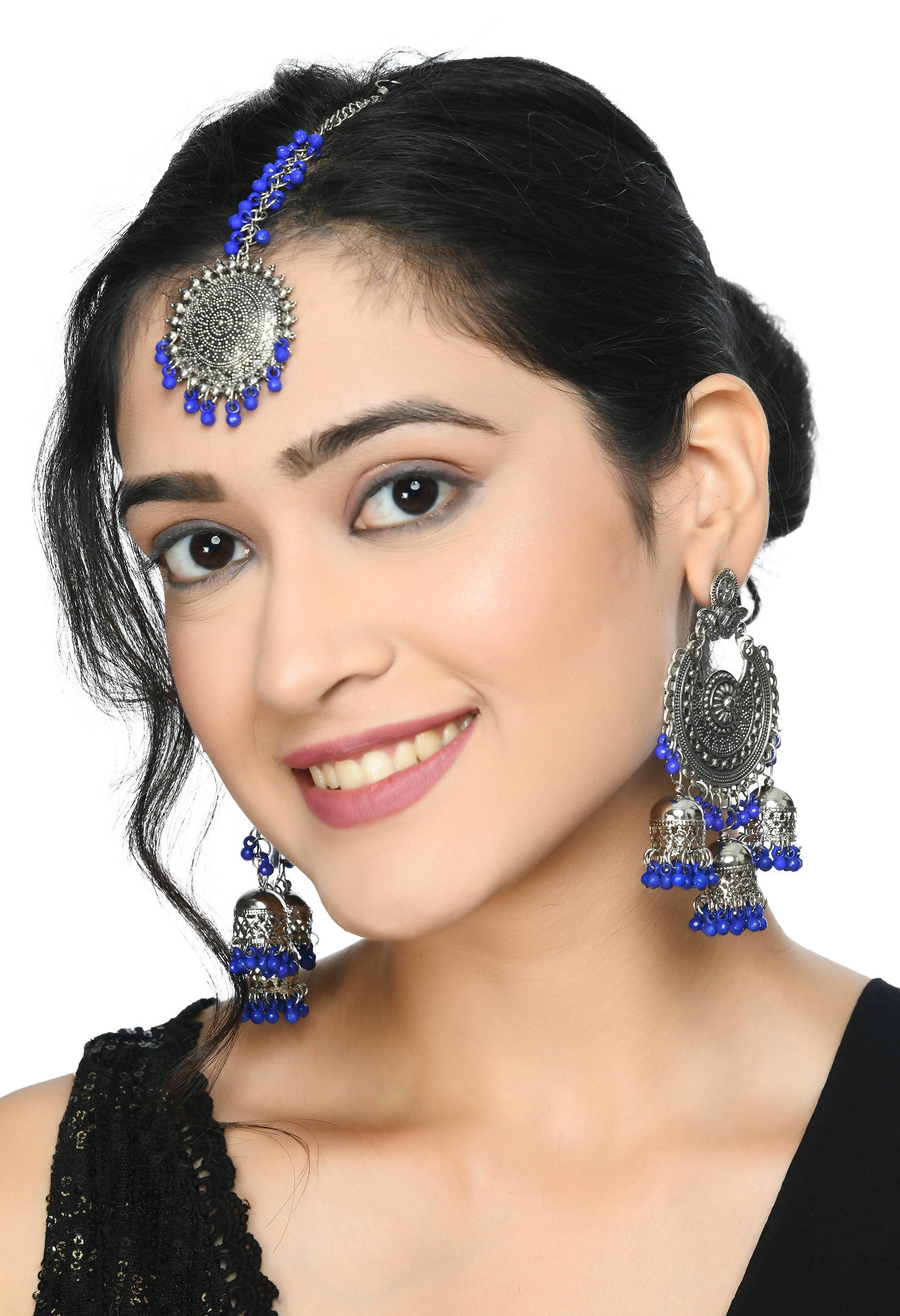 Mominos Fashion Johar Kamal Silver Jhumkas With Maang Tikka Earrings - Swadesiicart