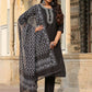 Juniper Women's Black Silk Solid Embroidered Kurta Set | Swadesiicart