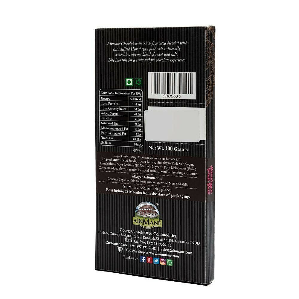 Ainmane Himalayan Pink Salt Dark Chocolate 55% Cocoa - Swadesiicart