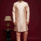 Raivat Ethnic Banarasi Jacquard Embroidery Semi Indo Western Sherwani In Peach Colour | Swadesiicart